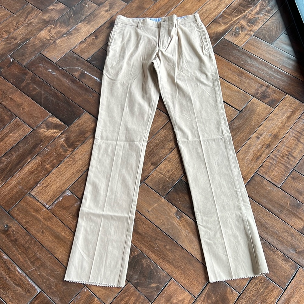 Frank’s made in USA 🇺🇸 trim fit khaki unhemmed plain front long inseam khakis